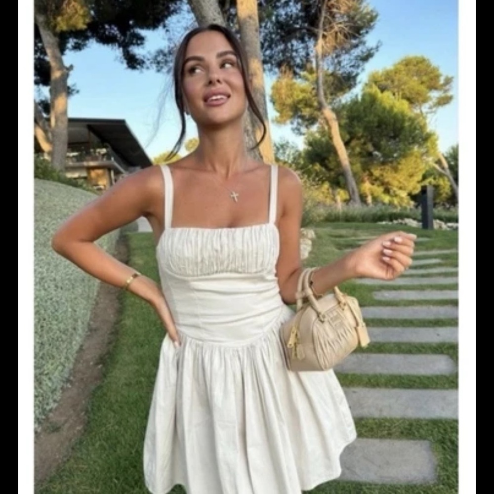 Zara White Ruched Mini Sundress